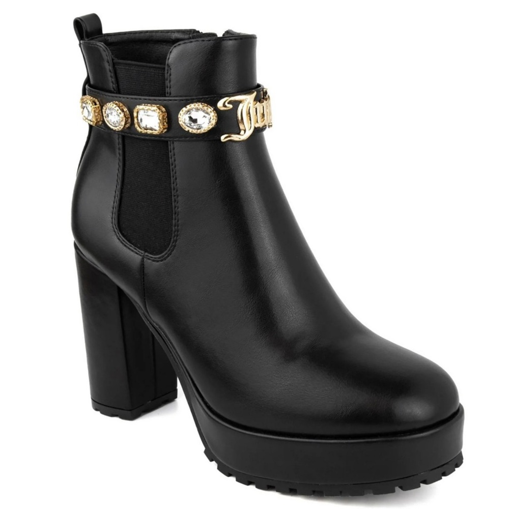Juicy Couture Black Heeled Boots with Gold Details